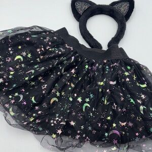 Black Starry Tulle Skirt with Cat Ear Headband